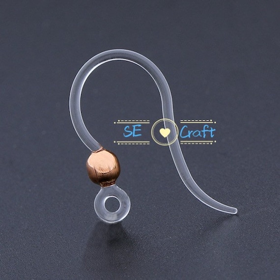 Large Size 17mm Hypoallergenic Plastic Earring Hooks Clear With Rose Gold  Ball Great for Anyone With Metal Allergies, Metal Free, Finding 