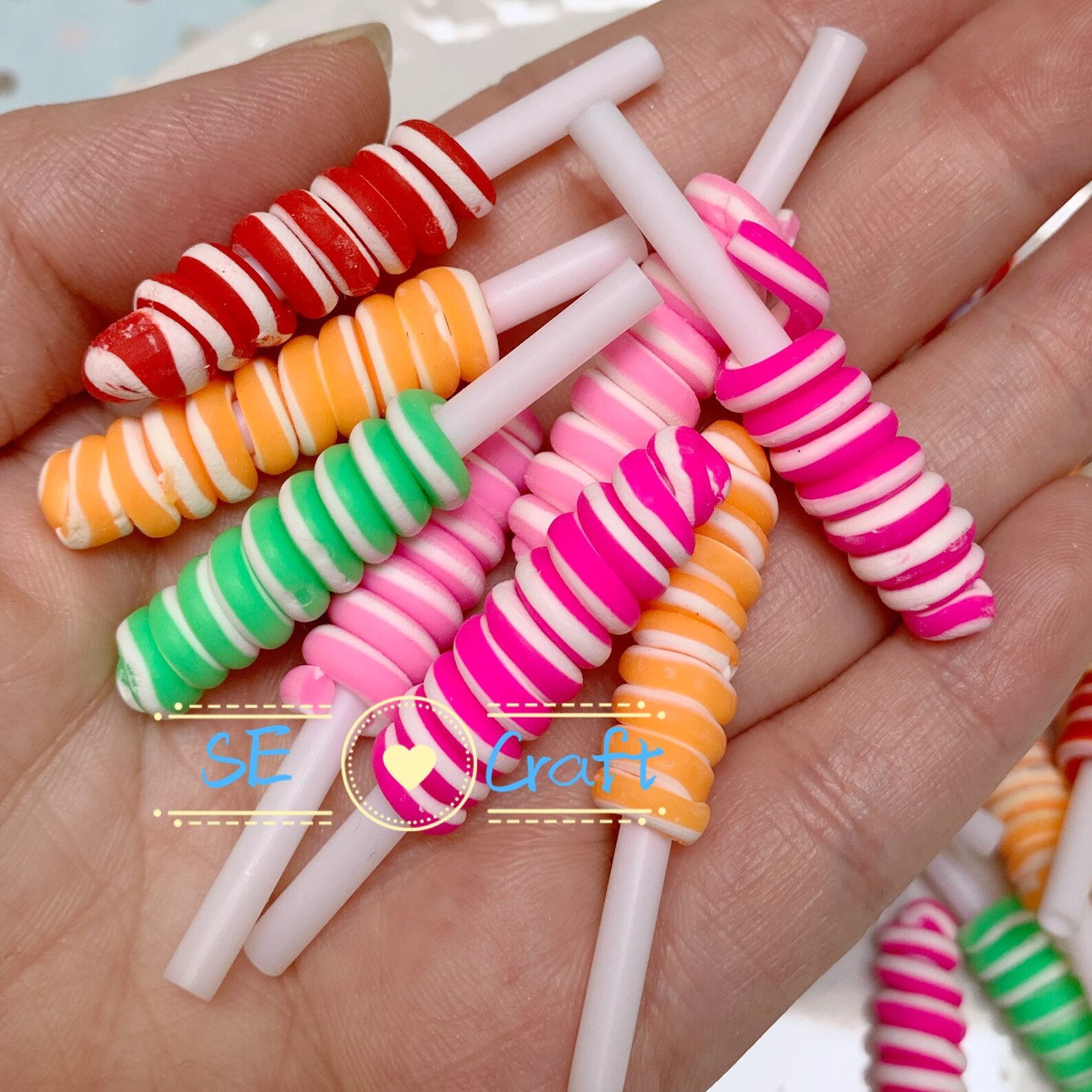 5pcs Rainbow Marshmallow Swirl Lollipop Polymer Clay Cabochons Etsy