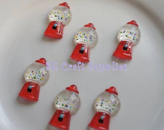 6pcs Red Gumball Bubble Gum Machine Resin Flatback Charm Cabochons Jewelry supplies finding earring necklace finding Cute