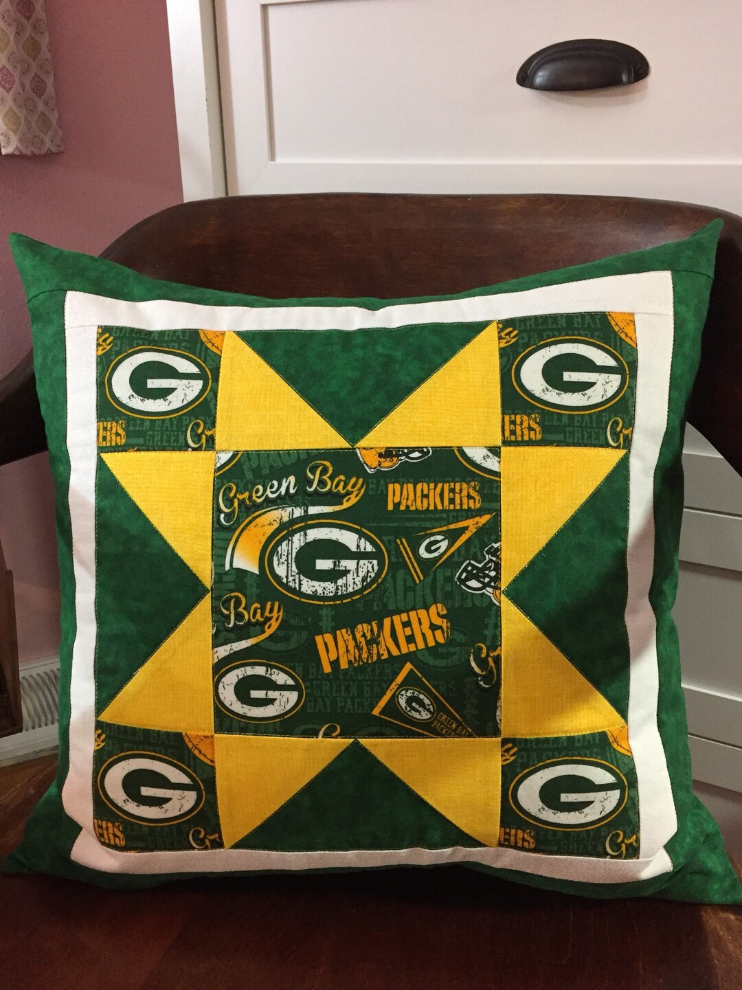 Quilted Green Bay Packers Pillow Cover envelope Style for 18 Pillow