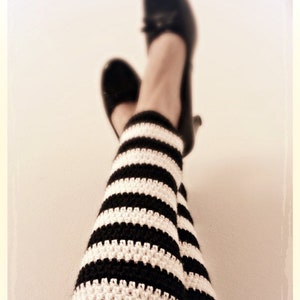 Leg Warmers Crochet Pattern PDF, Jack Skellington inspired striped, dance, winter, black / white, Alice in Wonderland, halloween, gift