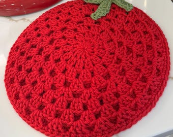 Tomato Trivet Crochet Pattern, hot pad, potholder, cottage core, farmhouse