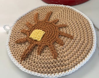 Pancake Trivet Crochet Pattern, hot pad, potholder, cottage core, farmhouse