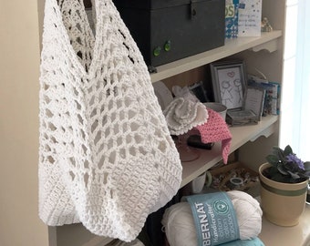 Easy Beach Mesh Bag, Market, Boho Handbag, Sack Tote, Purse, Shopping Produce Crochet Pattern