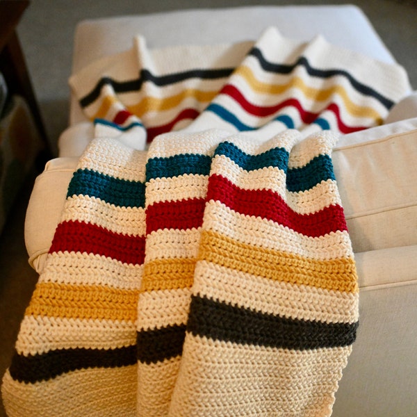 Crochet Blanket Pattern, Pendleton Inspired Glacier National Park Afghan / Throw, Quick, Easy gift