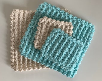 Textured Scrubby and Washcloth Crochet Pattern, reusable cleaning dishcloth, sponge, scrub, dishes, environmentally friendly, gift
