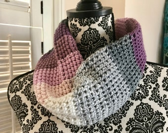 The Emma Cowl Crochet Pattern, digital download, stripes, cashmere, lux adorna Merino Wool Circular textured warm Scarf neckie gift