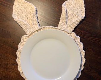 Bunny Ears Placemat Cotton Easter Crochet Pattern, Rabbit, Round table topper, doily, centerpiece, holiday decor, gift