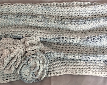 Harbor Mist Cowl Crochet Pattern, scarf, Infinity, Blue, Flower, gift, circular, neckie Digital Download