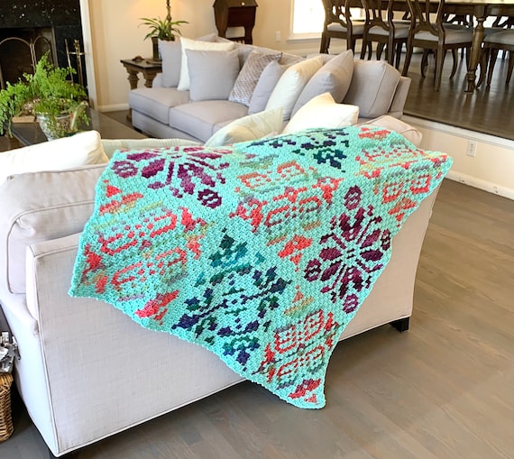Easy! Vintage Tiles Corner to Corner (C2C) Blanket Crochet Pattern