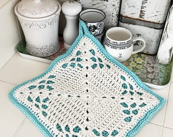 The Farmhouse Crochet Pot Holder Pattern, shabby chic, cottage, farm house, gift digital download