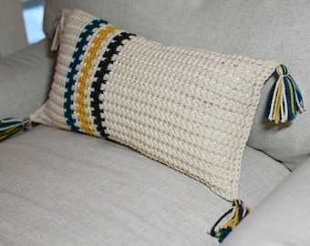Crochet Pillow Cover Pattern, striped, couch, lumbar cushion, throw pillow, rectangle, back, gift
