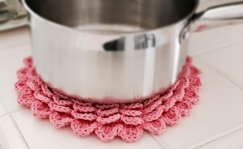 The Farmhouse Kitchen Blossom Trivet Crochet Pattern, Digital Download, shabby chic, flower, potholder, gift image 2