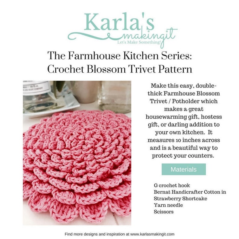 The Farmhouse Kitchen Blossom Trivet Crochet Pattern, Digital Download, shabby chic, flower, potholder, gift image 3