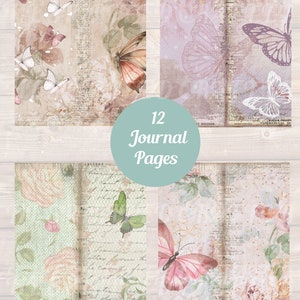 Junk Journal Kit, Pink Roses, Butterflies, Vintage,Shabby Chic, Journal Pages, Printable Digital Download, Scrapbooking Pages, Old Paper