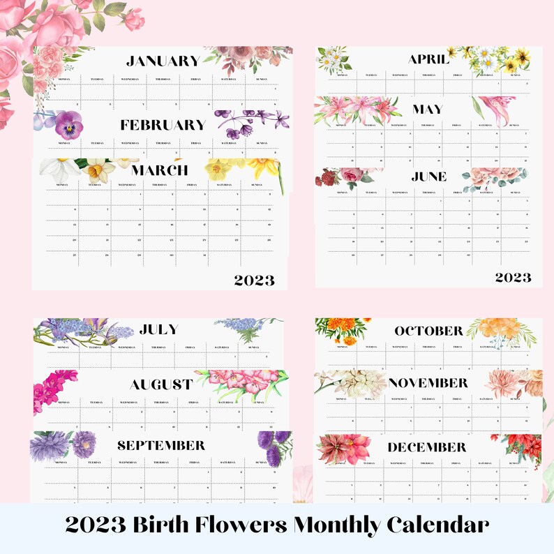 2023 Calendar Printable 2023 Watercolor Floral Calendar - Etsy