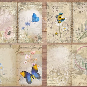 Vintage Butterfly Garden Junk Journal Paper: Old Paper Ephemera (Digital Download)