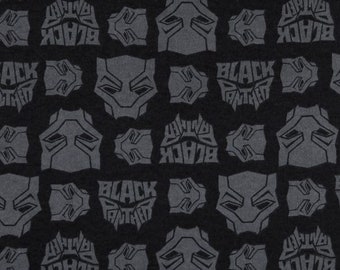 Marvel Heroes Black Panther Logo Heads Toss Blue Marvel Black Panther Fabric