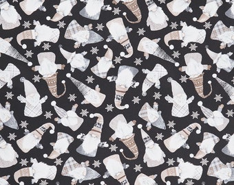 Snow Is Falling - Tossed Gnomes Black  Gnomes Multi 100% Cotton Fabric