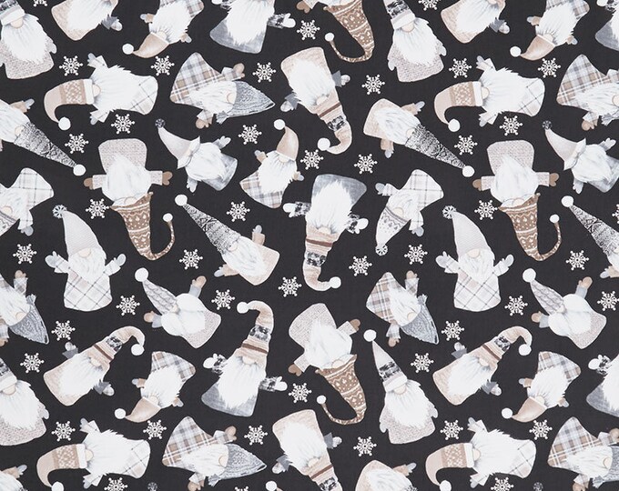 Snow Is Falling - Tossed Gnomes Black  Gnomes Multi 100% Cotton Fabric