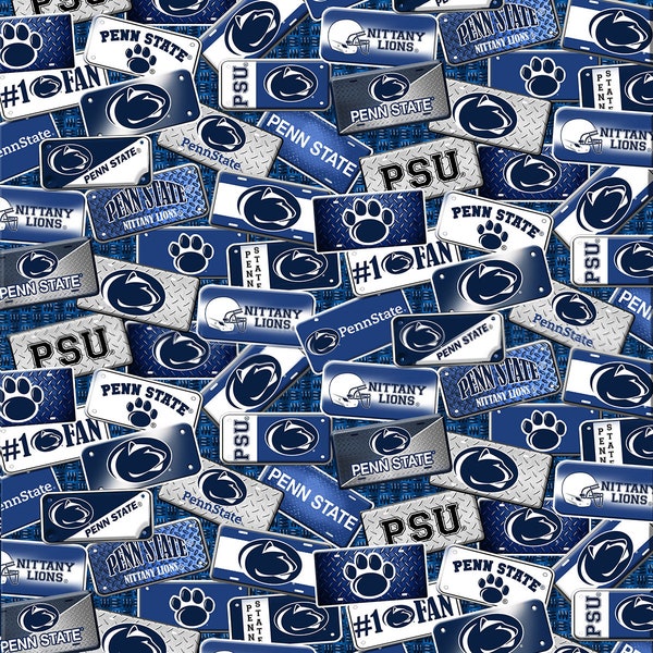 Penn State License Plate Fabric Nittany Lions 100% Cotton  Ships in 1 Business Day