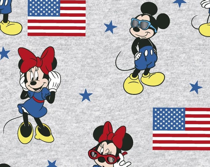 Minnie Mickey Patriotic American Flag Cotton Fabric 100% Cotton Officially Licensed