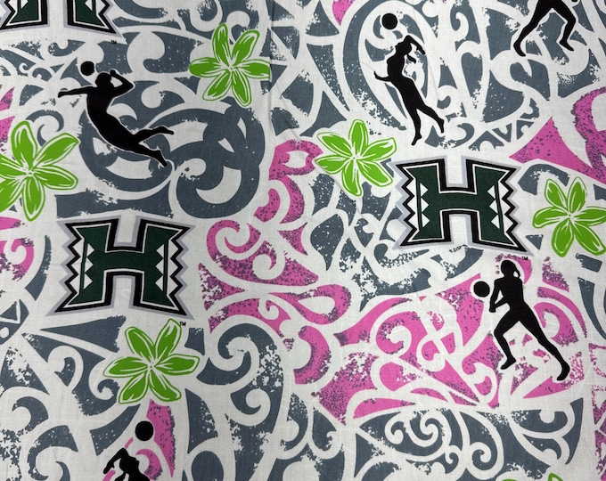 University of Hawaii Rainbow Wahine volleyball Fabric 100% Cotton floral Officially Licensed