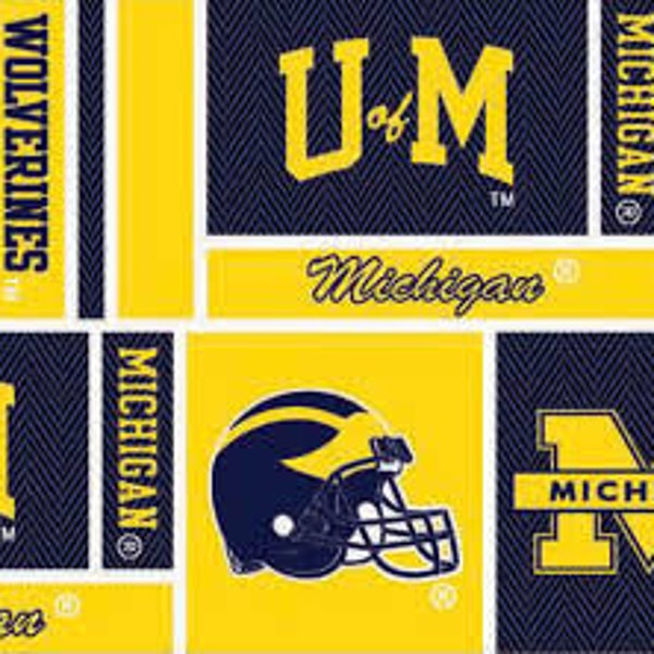 University of Michigan Wolverines Herringbone Fabric 100% Cotton