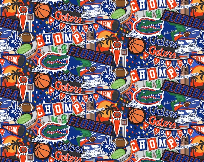 Florida Gators Doodle Fabric 100% Cotton University of Florida Officially Licensed