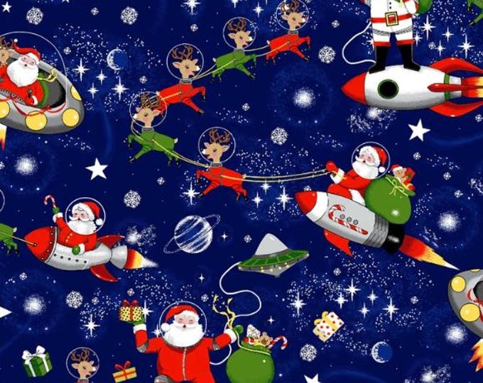 Santa Claus Cotton Fabric 100% Cotton   Christmas Yule Cool Santa Space