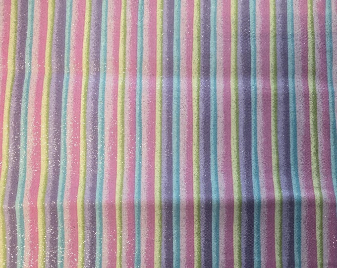 Pastel Stripes Glitter cotton Fabric 100% Cotton