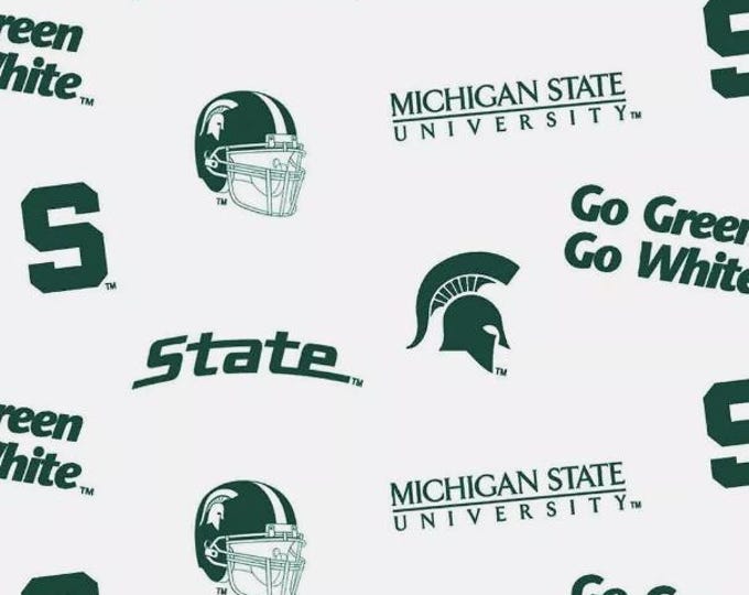 Michigan State Spartans Fabric 100% Cotton White Officially Licensed