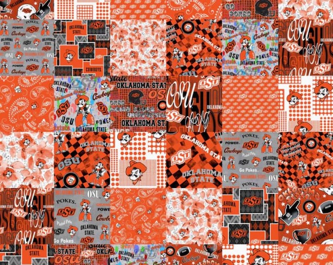 Oklahoma State 100% Cotton Fabric Officially Licensed Cheater Quilt