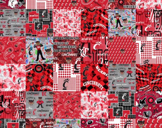 University of Cincinnati Bearcats 100% Cotton Fabric Officially Licensed Cheater Quilt