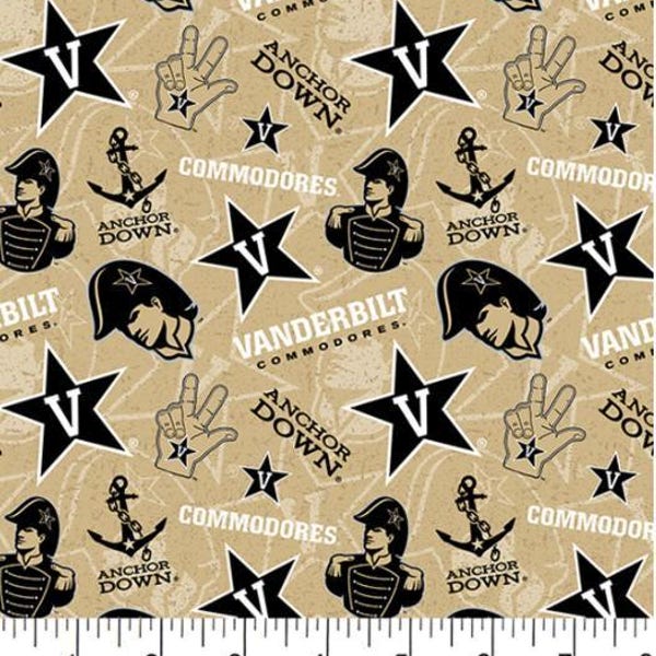 Vanderbilt University Commodores Fabric 100% Cotton Officially Licensed
