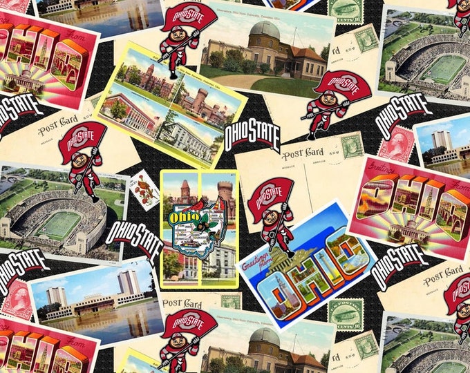 Ohio State Buckeyes cotton postcards  fabric  100% Cotton Officially Licensed