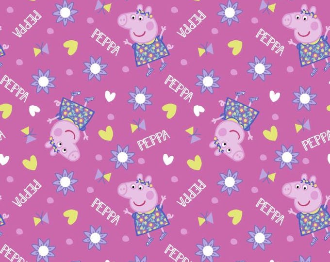Peppa Pig Pink Floral Cotton Fabric 100% Cotton Officially Licensed