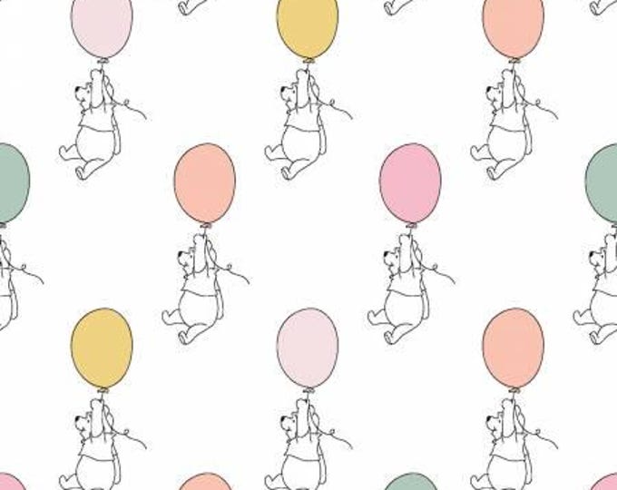Winnie the Pooh White with Balloons Cotton Fabric 100% Cotton Officially Licensed