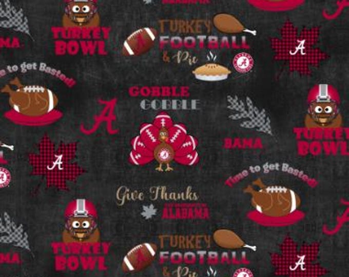 Alabama Bama Cotton  100% Cotton Fabric Turkey Bowl Thanksgiving.  Perfect for tablecloth, bibs, dog bandana, and more! Officially Licensed