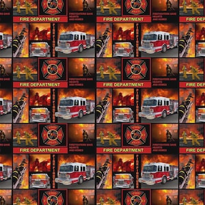 USA Firefighter Fire Department  Block Cotton Fabric 100% Cotton