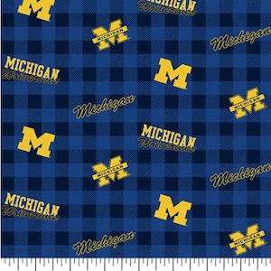 University of Michigan Wolverines Fabric 100% Cotton Buffalo Plaid Officially Licensed