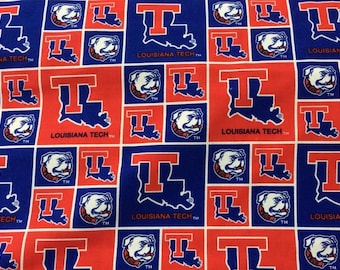 Tela de algodón 100% algodón de los Louisiana Tech Bulldogs. Producto con licencia oficial.