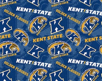 Kent State Golden Flashes Cotton Fabric 100% Cotton Tone on Tone Officially Licensed