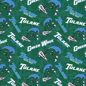 Tulane University Green Wave cotton fabric 100% Cotton Officially Licensed