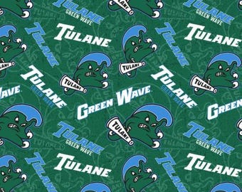 Tulane University Green Wave cotton fabric 100% Cotton Officially Licensed