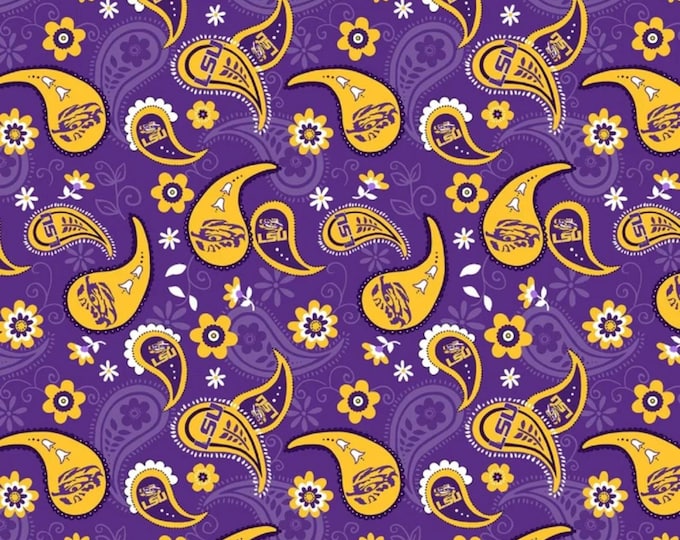 LSU Cotton Fabric Louisiana State Tigers 100% Cotton Paisley Officially Licensed