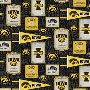 University of Iowa Hawkeyes Fabric 100% Cotton Vintage Pennant Officially Licensed
