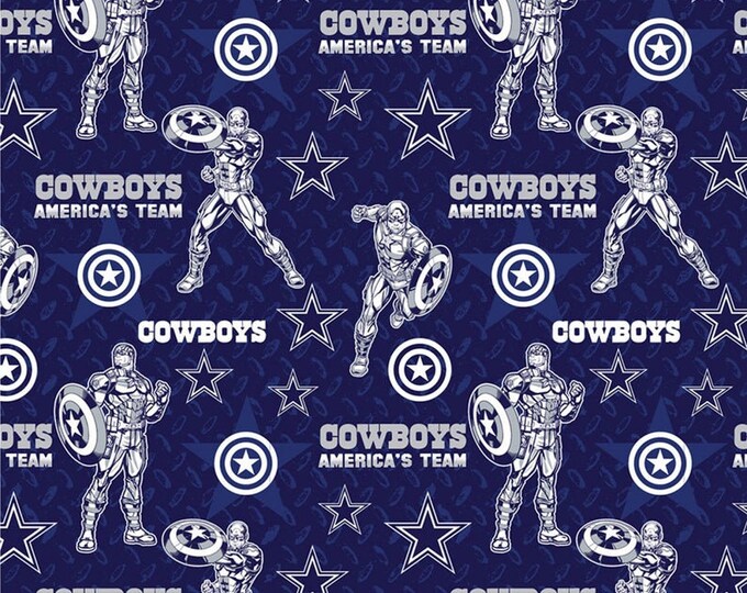 Dallas Cowboys 100% Cotton Fabric  Captain America Mash Up Marvel Officially Licensed