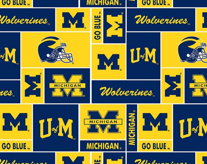 University of Michigan U of M Licensed FLEECE fabric. Wolverines Officially Licensed