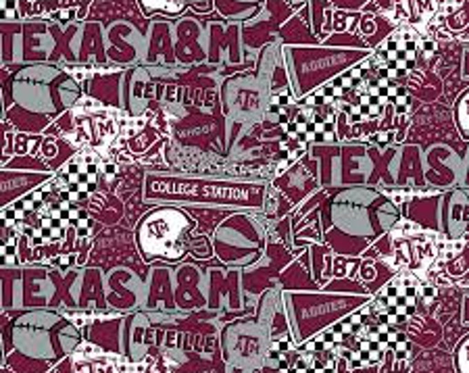 Texas A&M University cotton Pop Art Fabric 100% Cotton Aggies Officially Licensed
